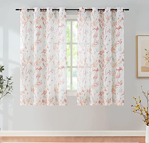 White Striped Sheer Curtains 63inch Length Light Filtering Semi Sheer Chiffon Window Curtains 2 pack Grommet Top X909