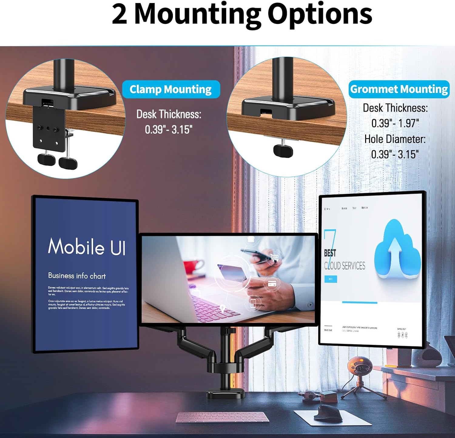 Triple Monitor Desk Mount for 3 Screens Up to 27 inch V20153