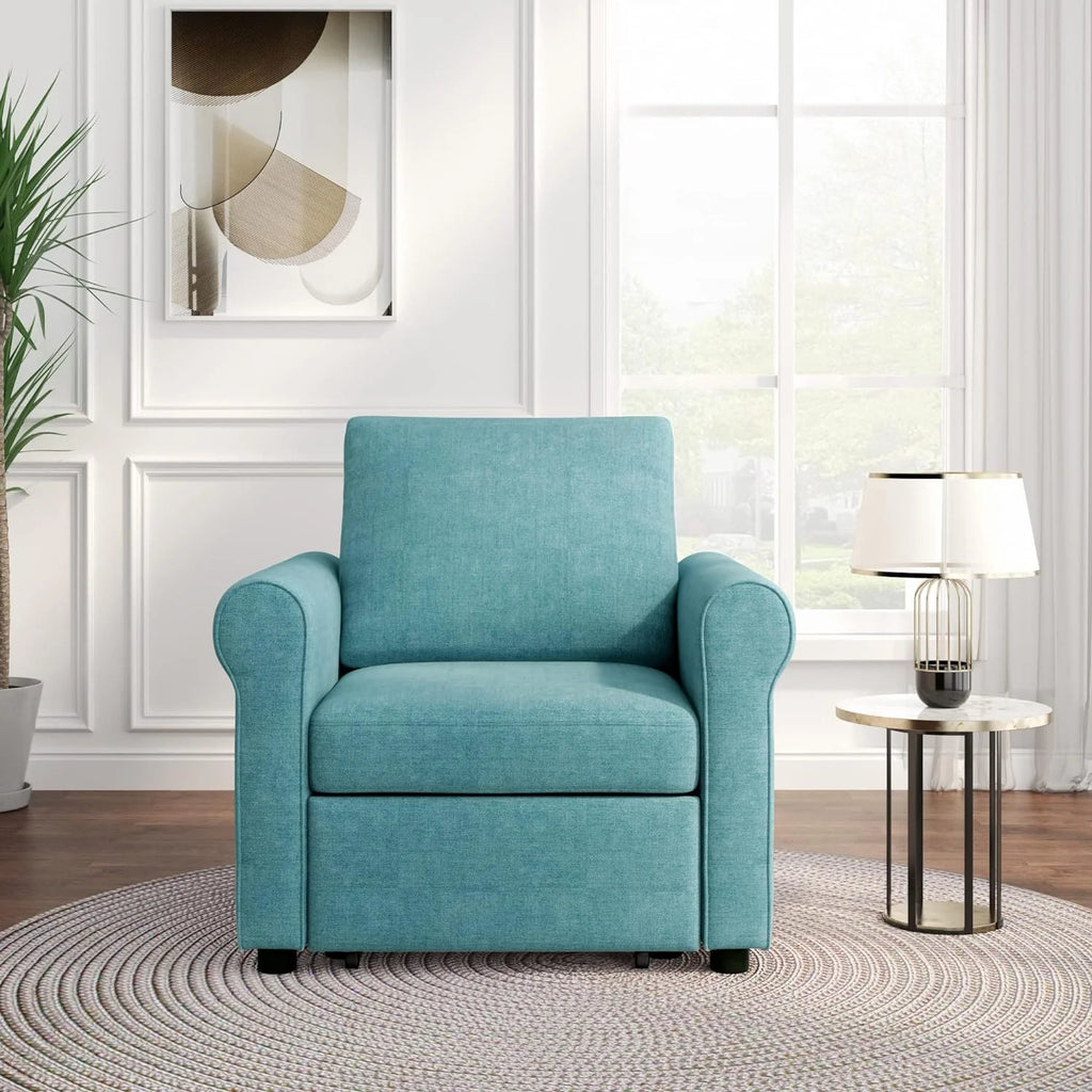 Teal Linen Convertible Sleeper Chair Bed S81631