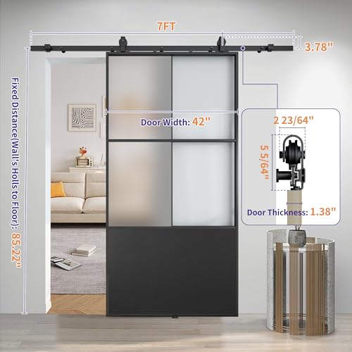 Black 3-Panel Frosted Tempered Glass Sliding Barn Door V43030