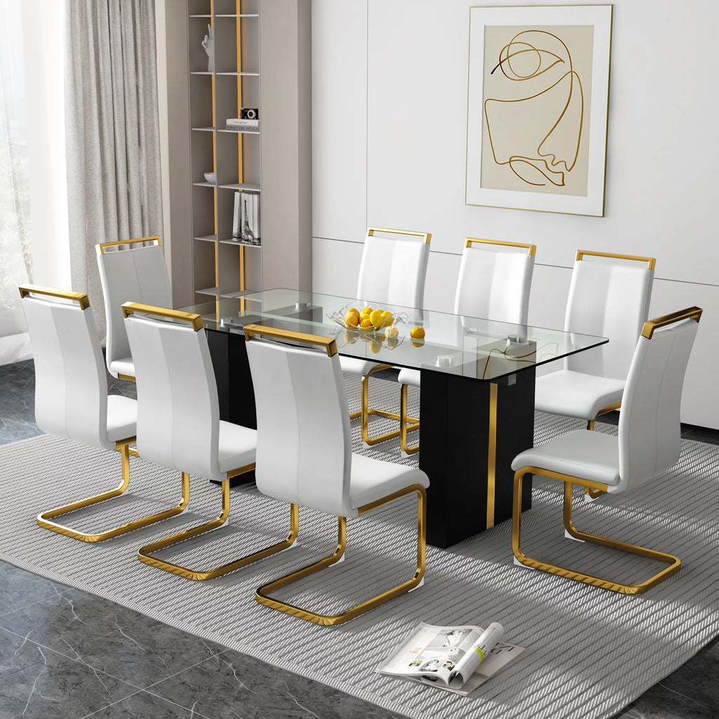 Large Rectangular Glass Table with Tempered Glass Top and MDF Legs E52374