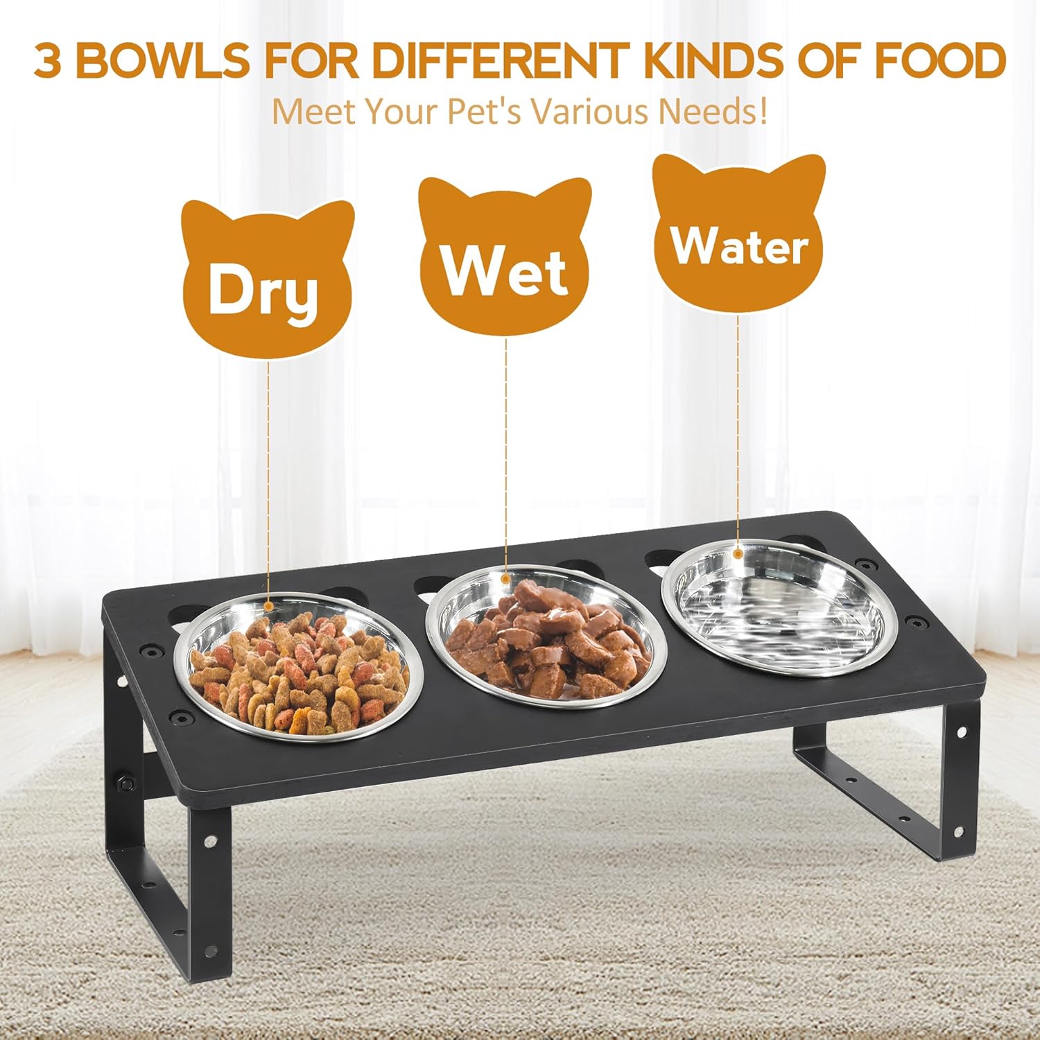 15° Tilted Raised Cat Bowls with Stainless Steel Feeder Bowls I39291