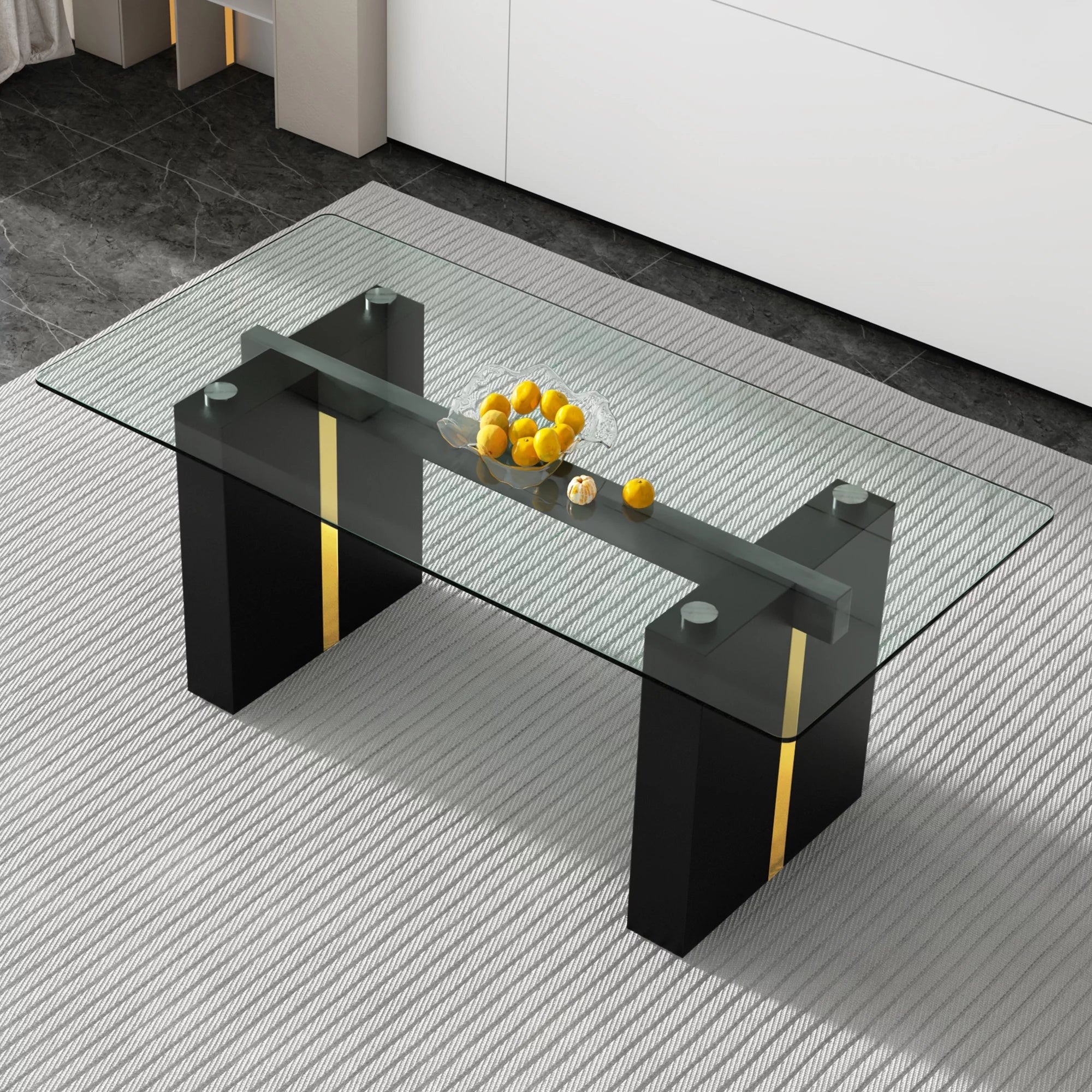 Large Rectangular Glass Table with Tempered Glass Top and MDF Legs E52374