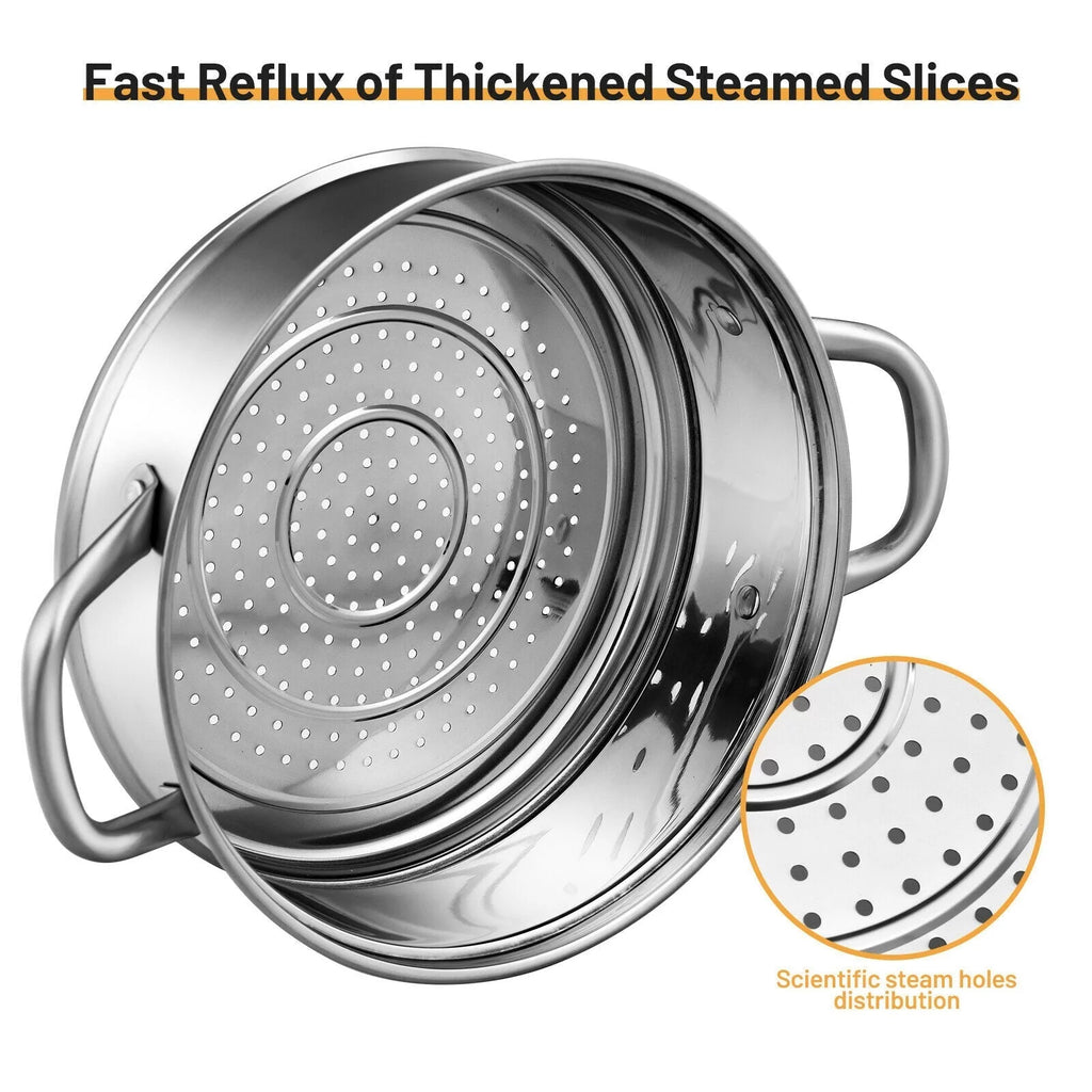 2-Tier Stainless Steel Steamer Pot with Tempered Glass Lid Y279