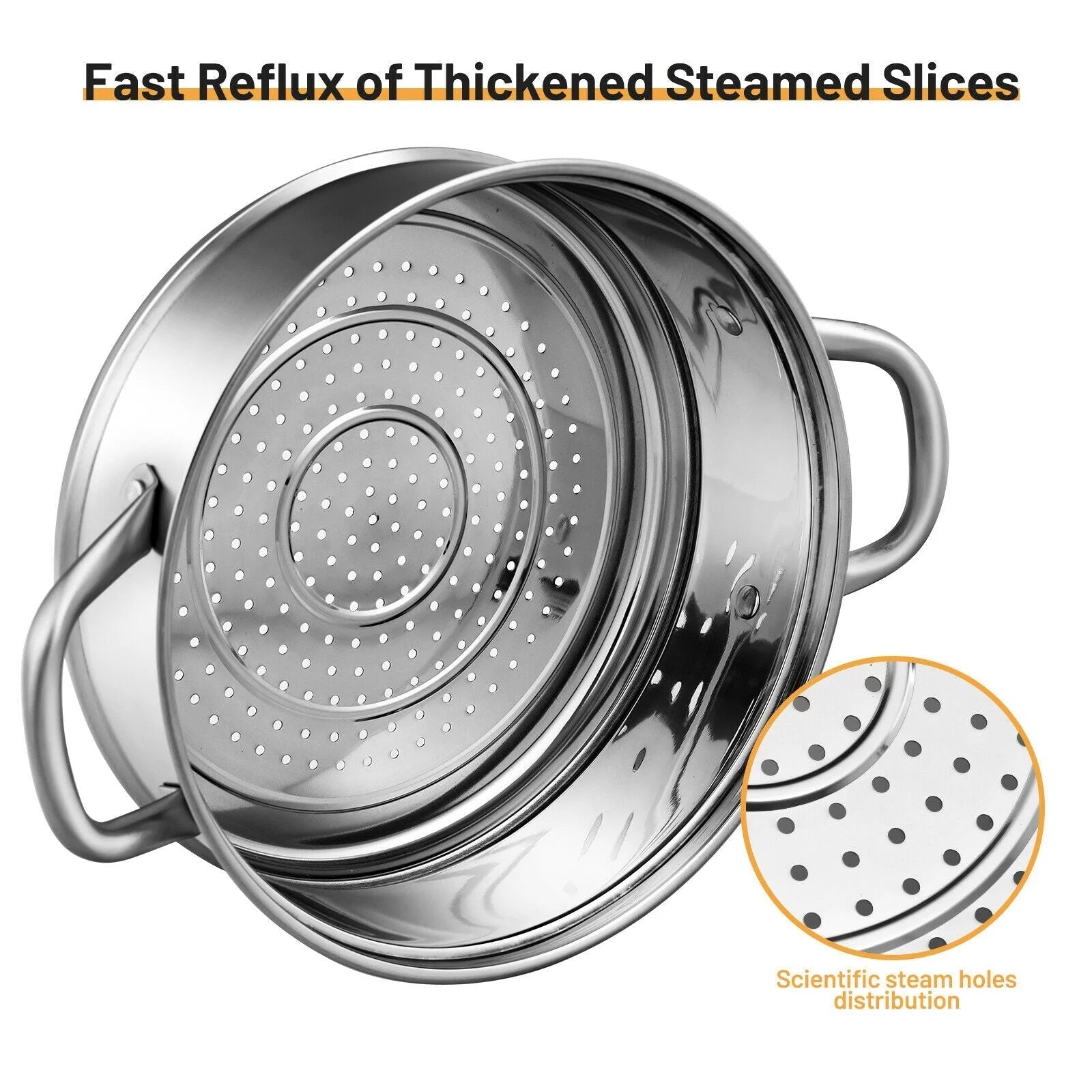 2-Tier Stainless Steel Steamer Pot with Tempered Glass Lid Y279
