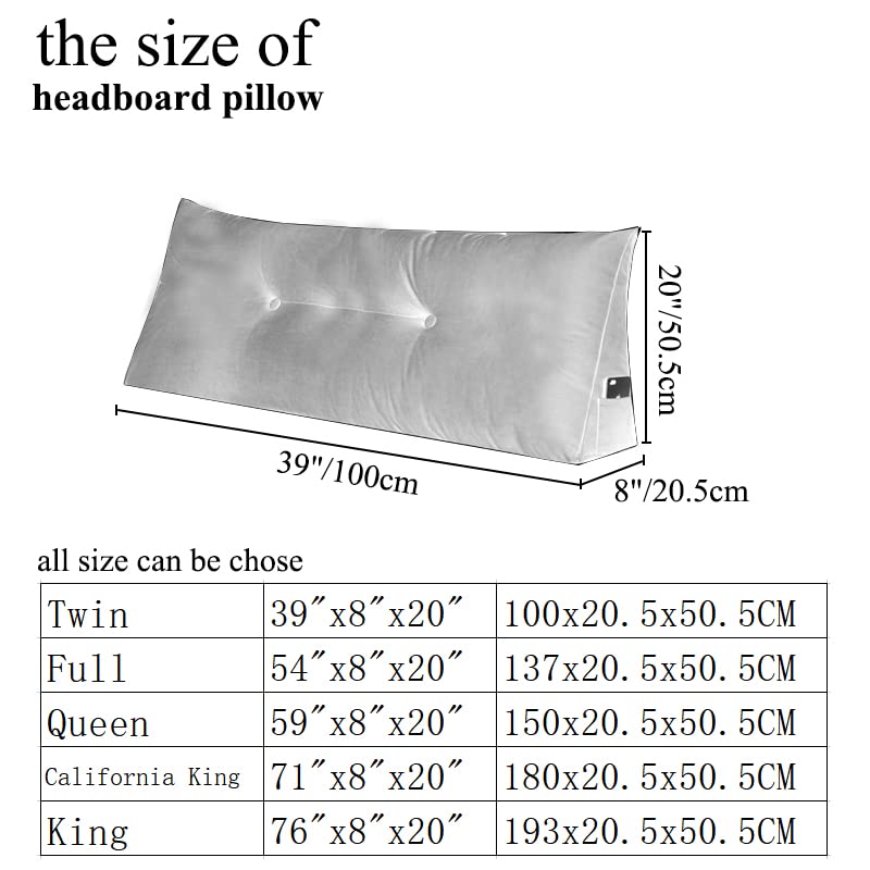 Gray Full Size Wedge Headboard Pillow with Removable Cover V3538