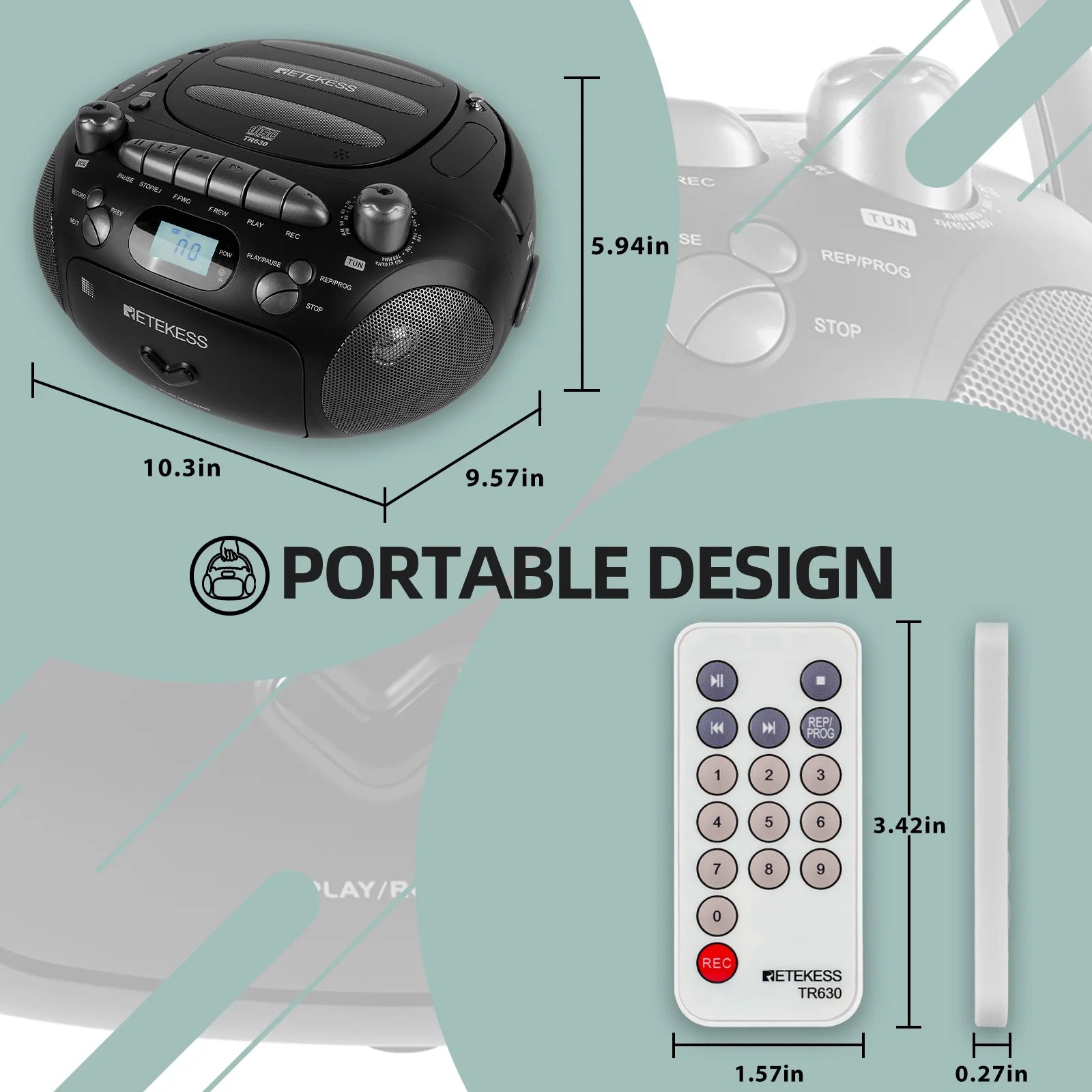 Black Portable CD and Cassette Player Boombox with AM FM Radio C395849