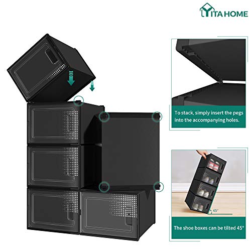 18 Pack Stackable Plastic Shoe Storage Boxes (Black, Medium) G406513