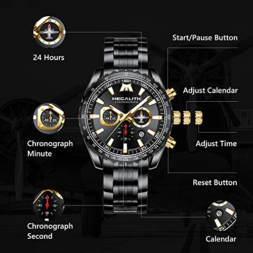 Mens Analog Quartz Chronograph Military Watch 46mm Stainless Steel X991100