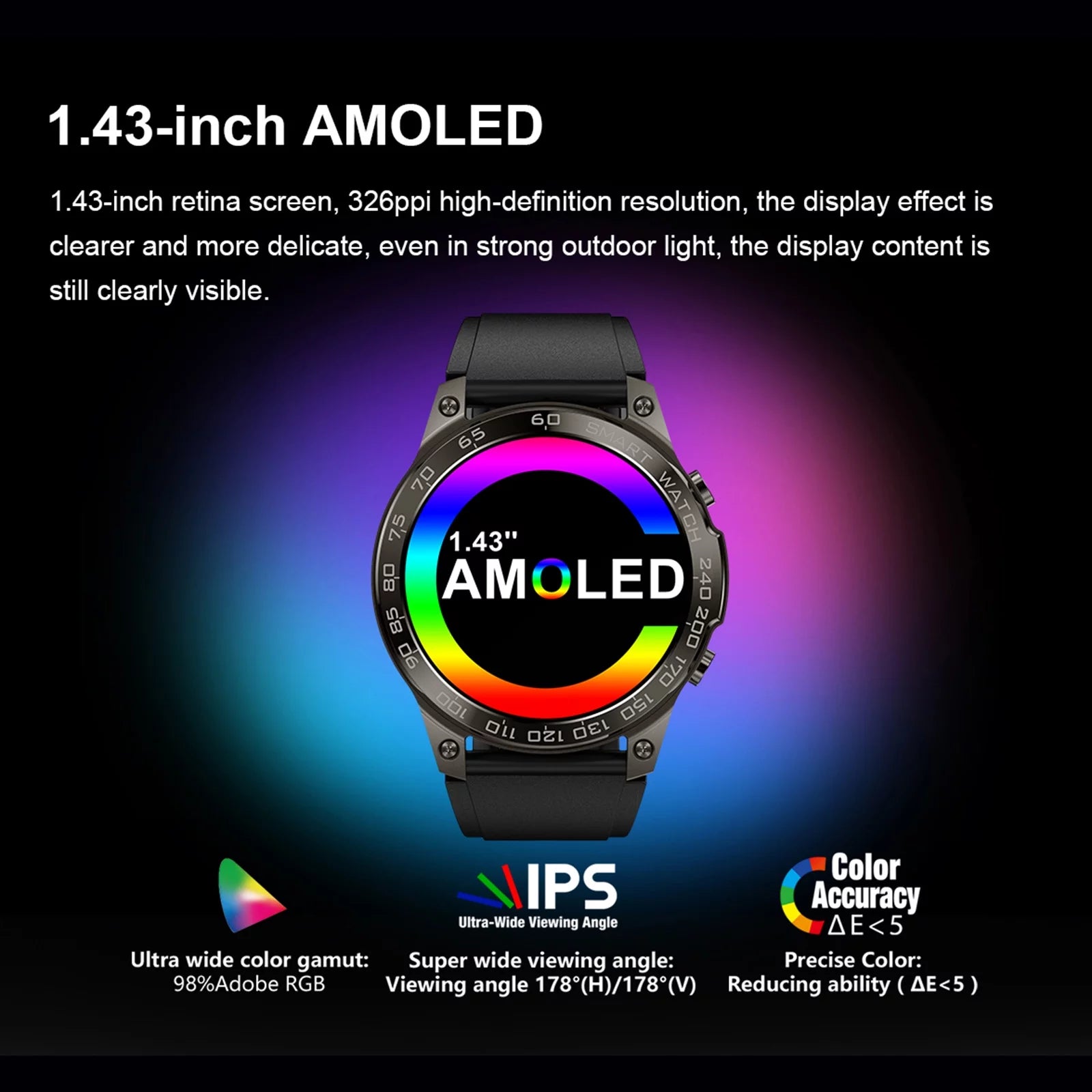 Smart Sports Watch 1.43-Inch AMOLED FullTouch Screen IP68 Waterproof BT Calling U47098