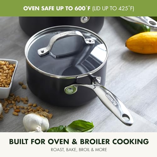 2QT and 3QT Hard Anodized Ceramic Nonstick Saucepan Pot Set with Lids, Gray C784331