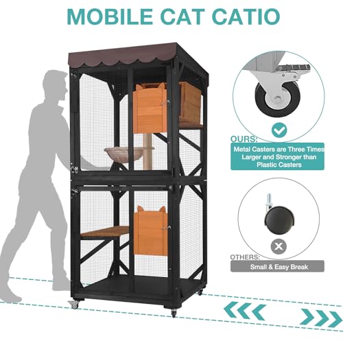 Grey Cat Enclosure with Wheels and Waterproof Roof W902
