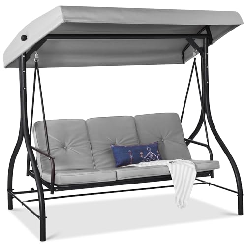 3-Seat Outdoor Canopy Swing Glider with Removable Cushions J5423