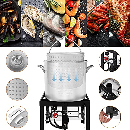 Seafood Boiling Kit with Strainer, Aluminum Propane Gas Boiler with 10 PSI Regulator G777243