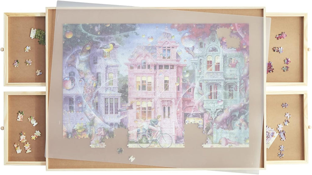 Wooden Puzzle Table with Drawer, Smooth Fiberboard, Holds 1000 Pieces J203