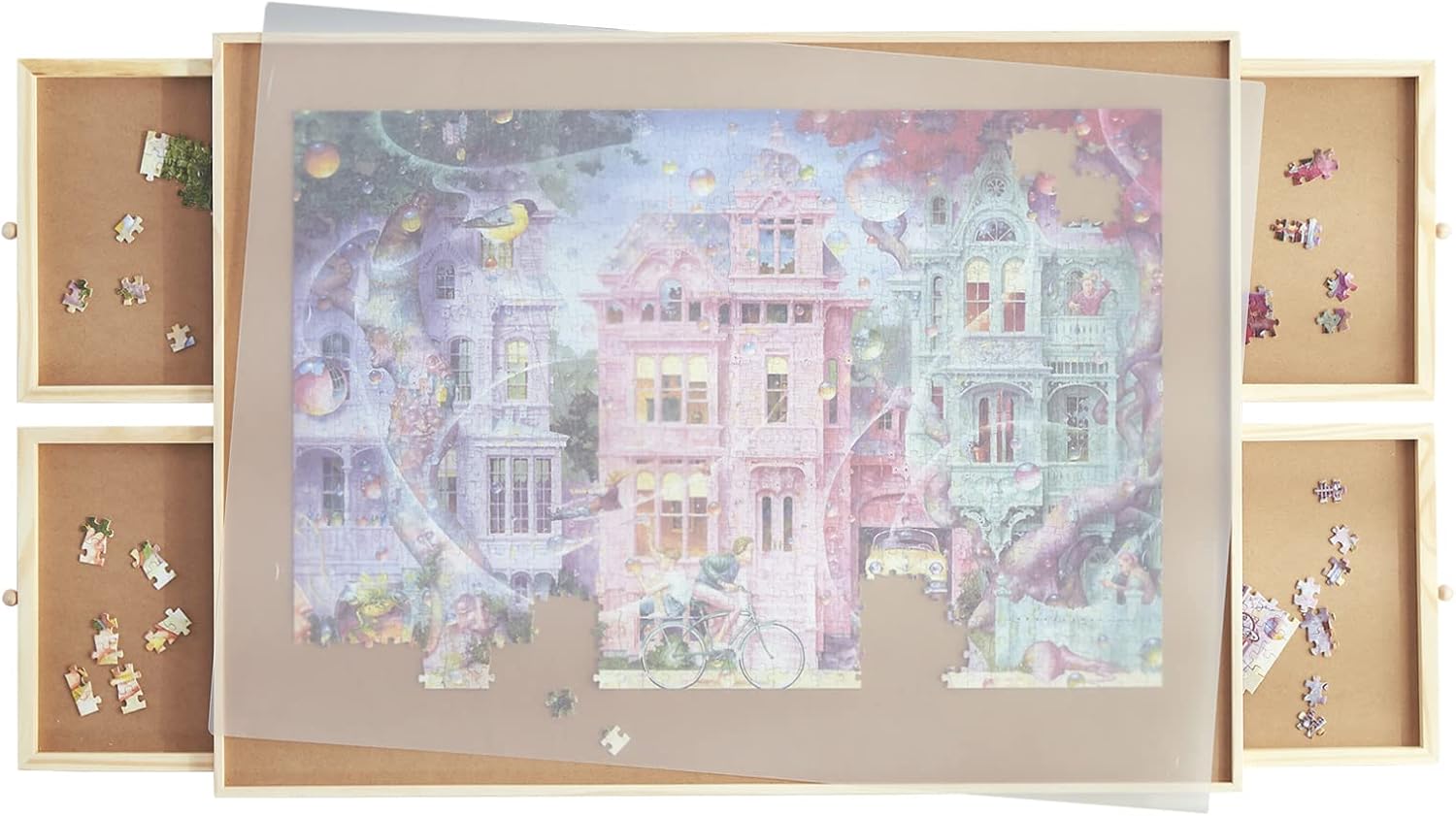 Wooden Puzzle Table with Drawer, Smooth Fiberboard, Holds 1000 Pieces J203