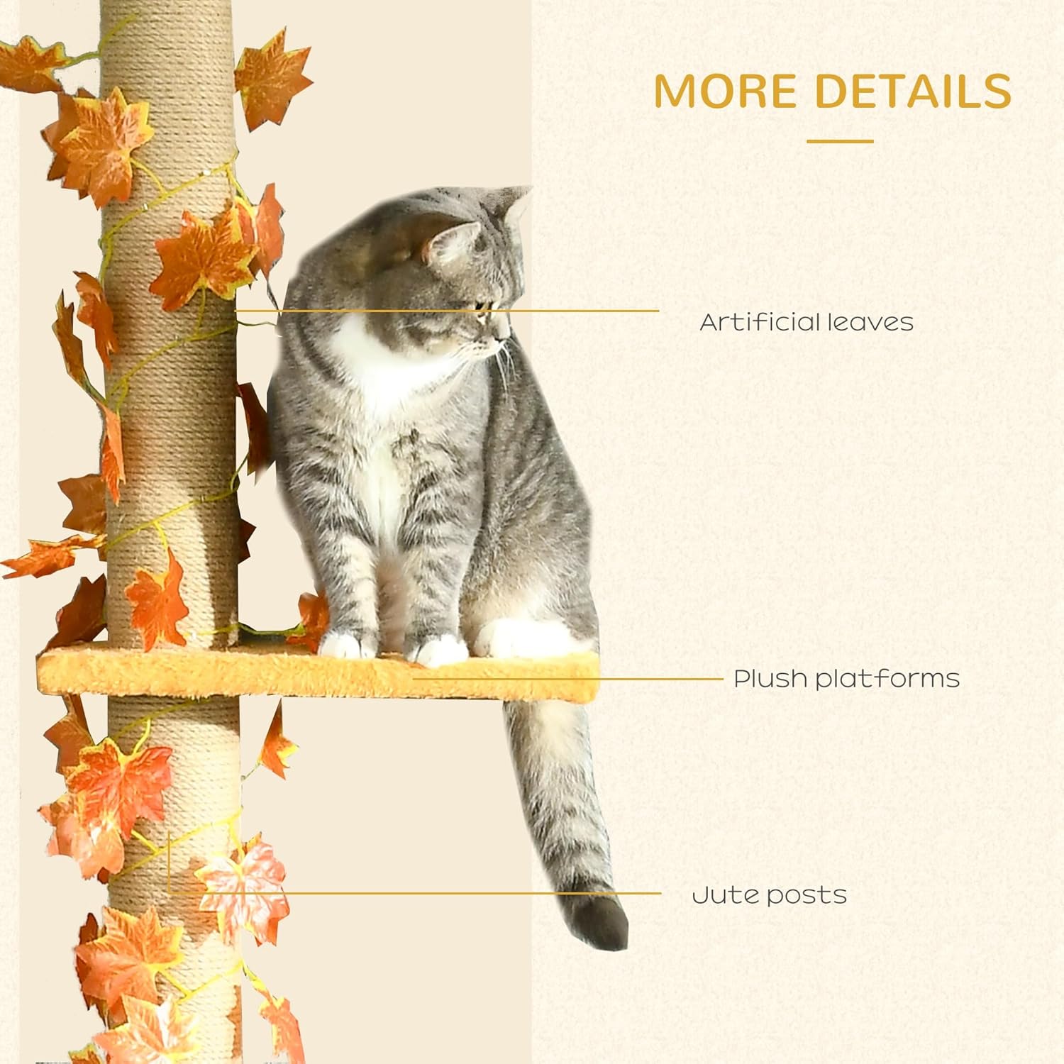 80" - 95" Adjustable 3-Level Cat Tree with Sisal Scratching Post C83812