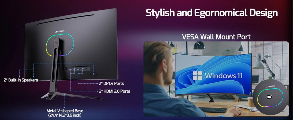 27-inch 165Hz Curved Gaming Monitor, 1440p QHD HDR Computer Monitor, Metal Black I746219