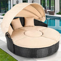 Light Brown Beige Outdoor Wicker Daybed with Retractable Canopy D523539