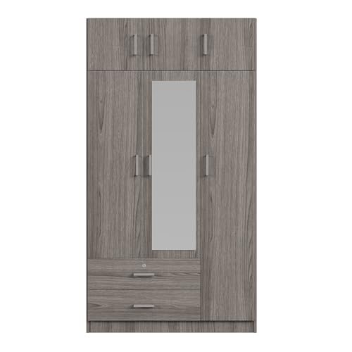 6-Door Wooden Armoire Wardrobe Closet with Mirror, 2 Drawers, 1 Hanging Rod Z242