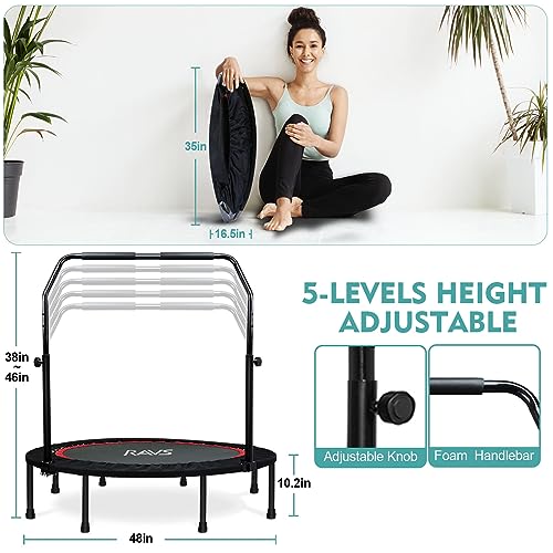 40"/48" Foldable Mini Trampoline with Adjustable Handle Resistance Bands X6886