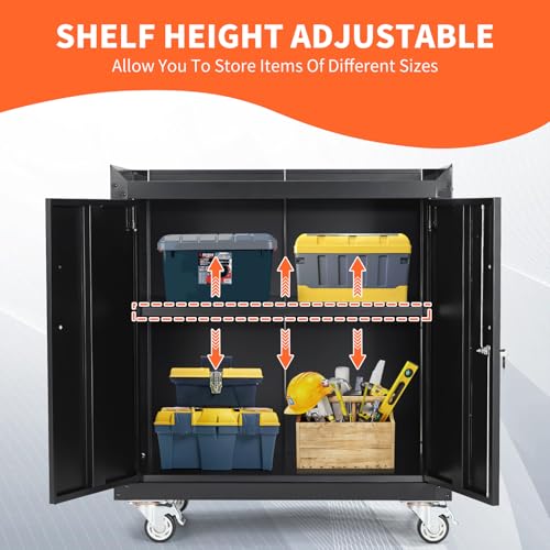 2 Door Lockable Metal Rolling Tool Cabinet with Adjustable Shelves K855