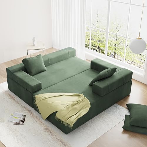Green Chenille L-Shaped Sectional Sofa with 6 Pillows L679881