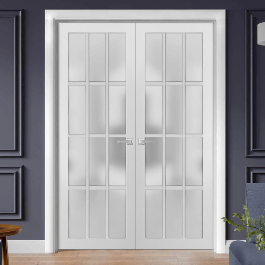 Solid French Double Doors 48 x 80 inches Frosted Glass 12 Lites L771