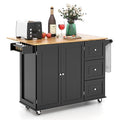 White Rolling Kitchen Cart with Rubber Wood Top P401