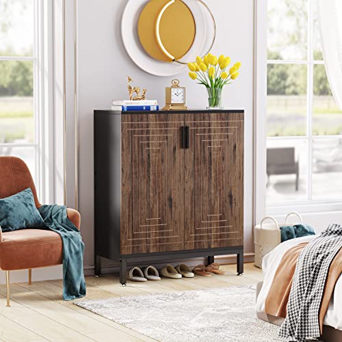 Shoe Cabinet with Doors, 20 Pairs Storage Organizer (Brown/Black) W16487