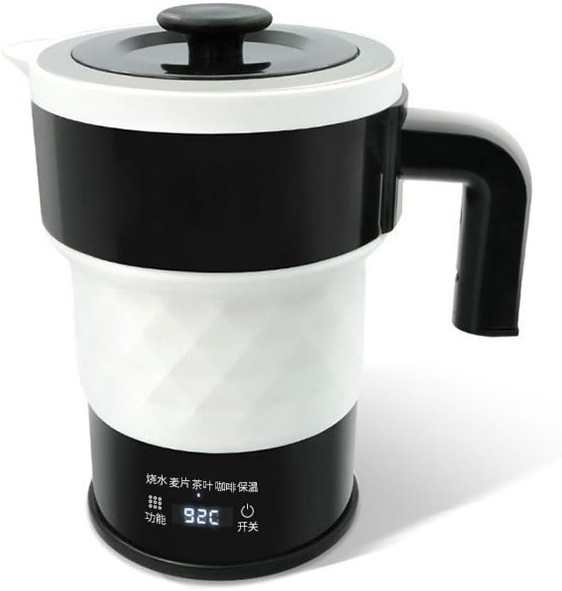 Travel Foldable Electric Kettle Portable Silicone Collapsible Kettle with LED Digital Display Food Grade Silicone BPA Free Boil Dry Protection 0.6L W859303