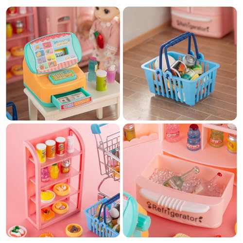 164Pcs Mini Shopping Cart Basket Toy Supermarket Metal Handcart Trolley DollHouse Grocery Accessories O2010