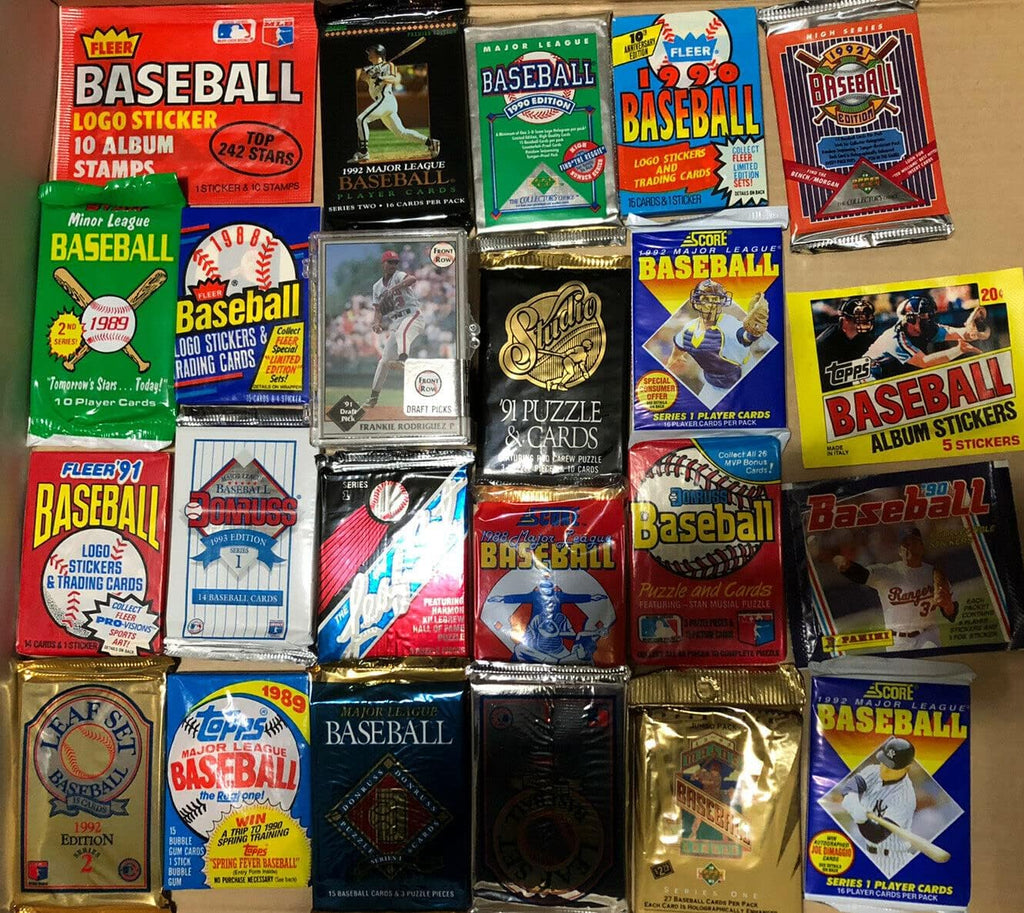 100 Vintage MLB Baseball Cards in Factory Unopened Wax Packs and Box Sets C369555