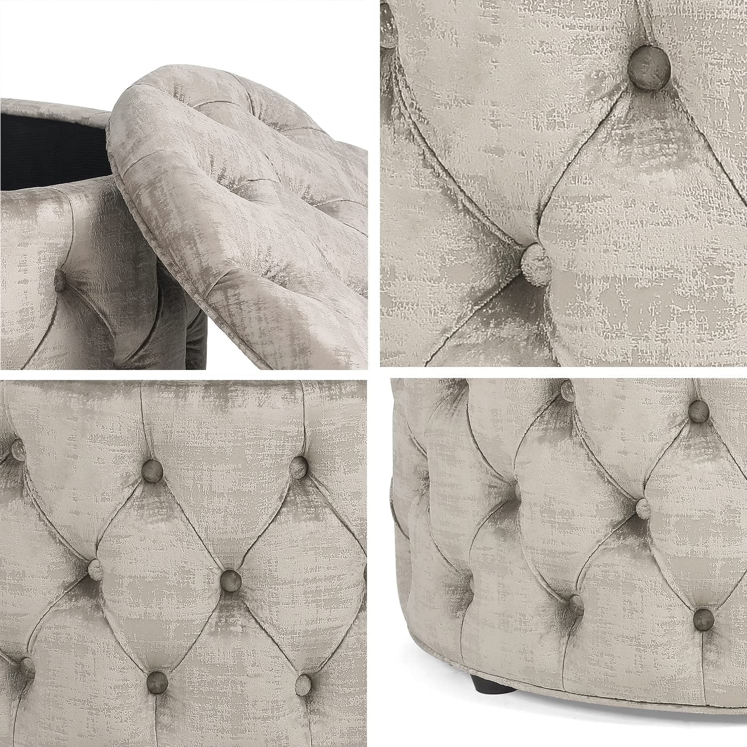 Beige Button Tufted Storage Ottoman W897