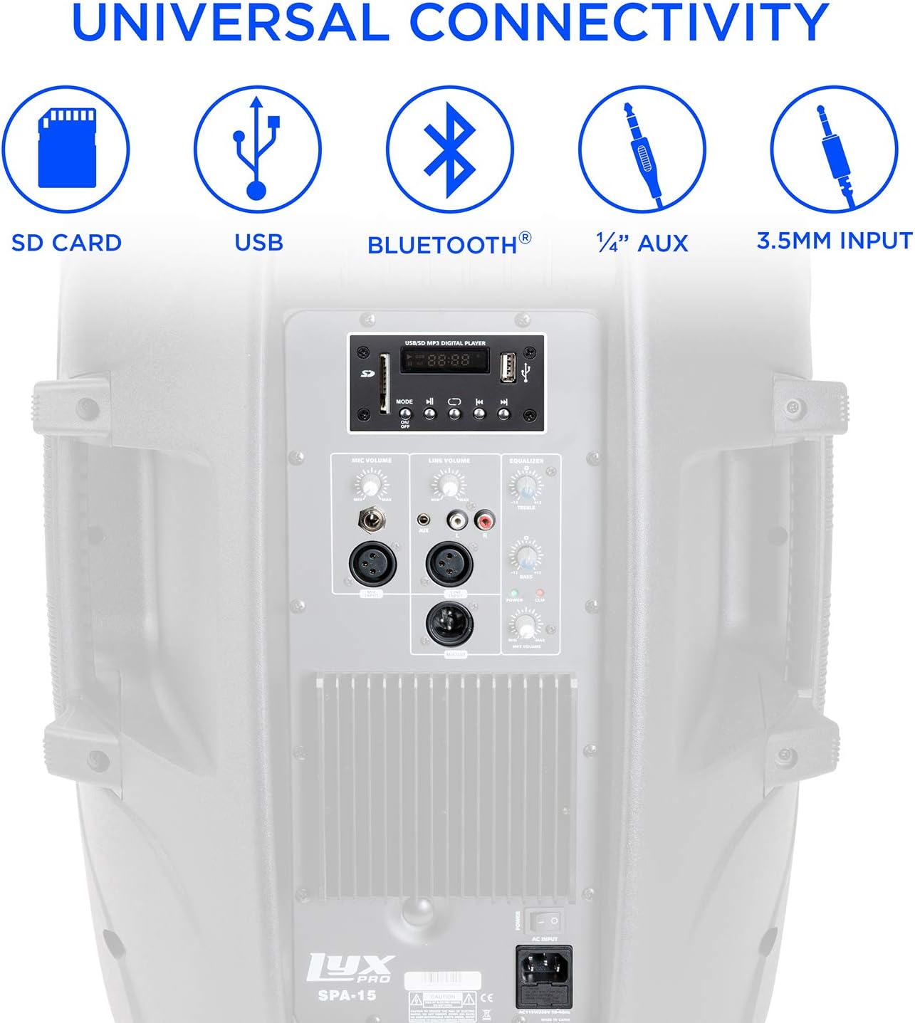 15 Inch PA Active Speaker System with Bluetooth, MP3, USB, SD Card Slot W4324