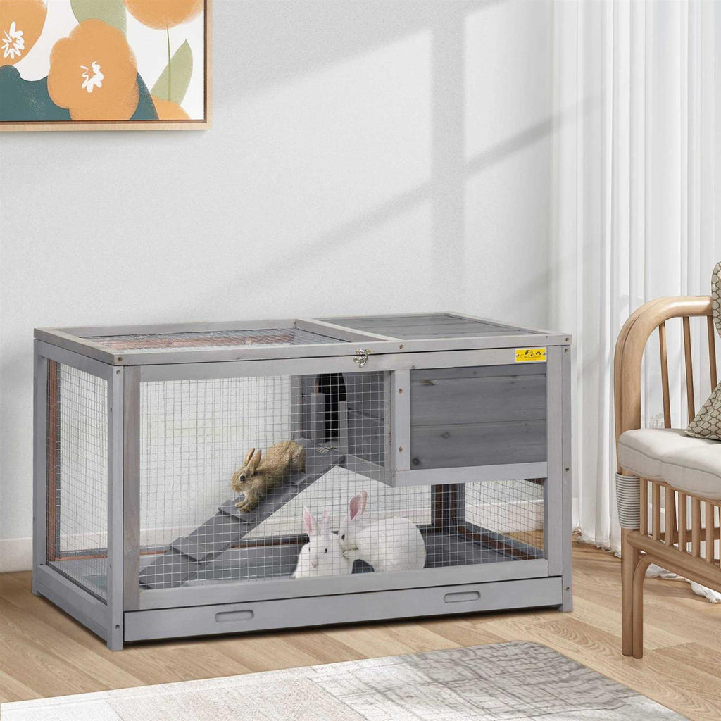 2 Story Wooden Rabbit Hutch with Pull Out Tray Y81404
