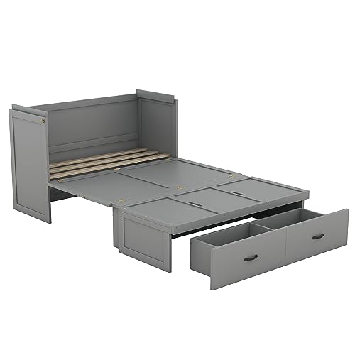 White Solid Wood Queen Size Murphy Bed Y43937