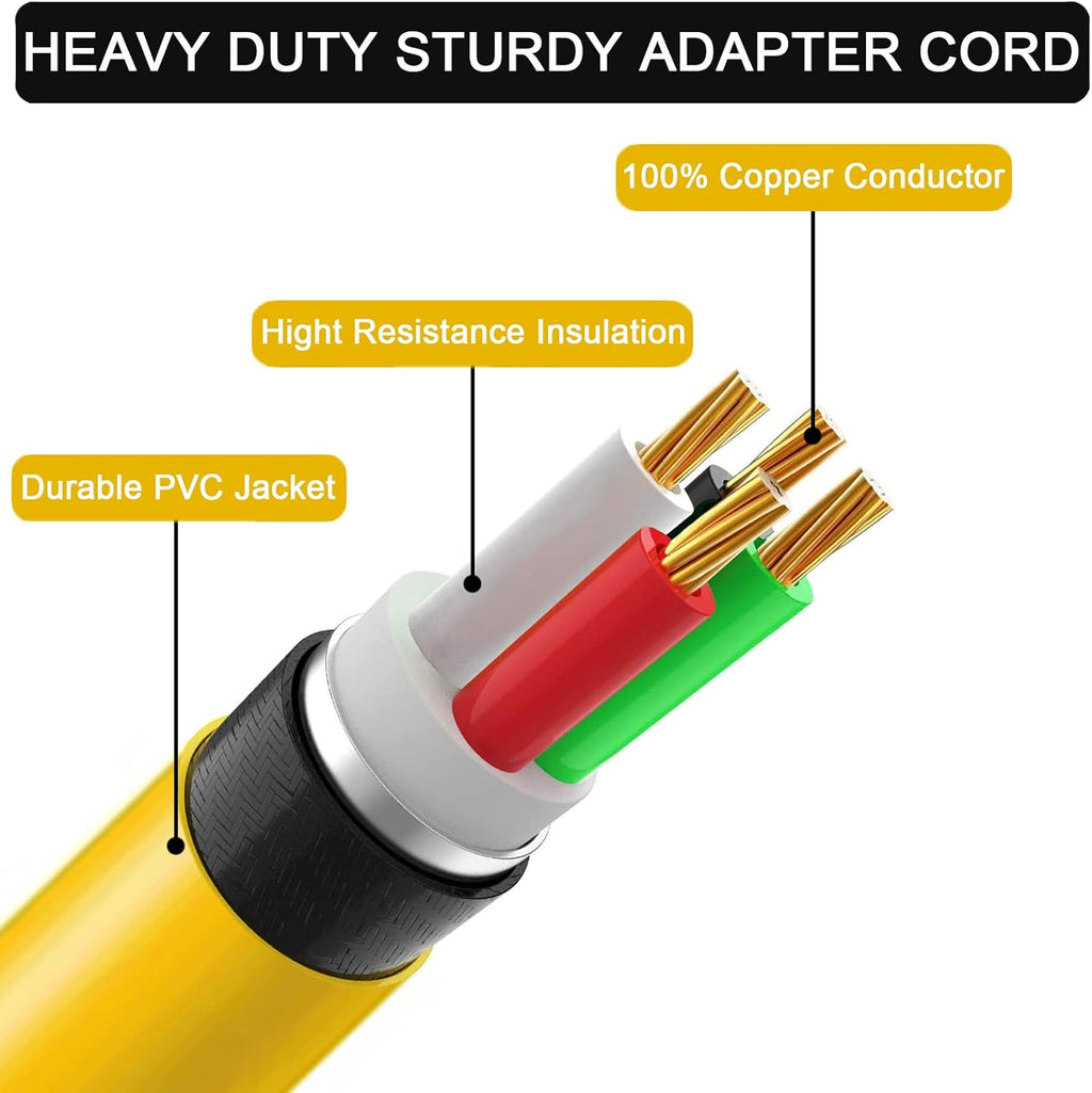 30 Amp to 15 Amp RV Adapter Extension Cord, 3-Way Outlet Splitter, 125 Volt, 10AWG, 2ft D14852