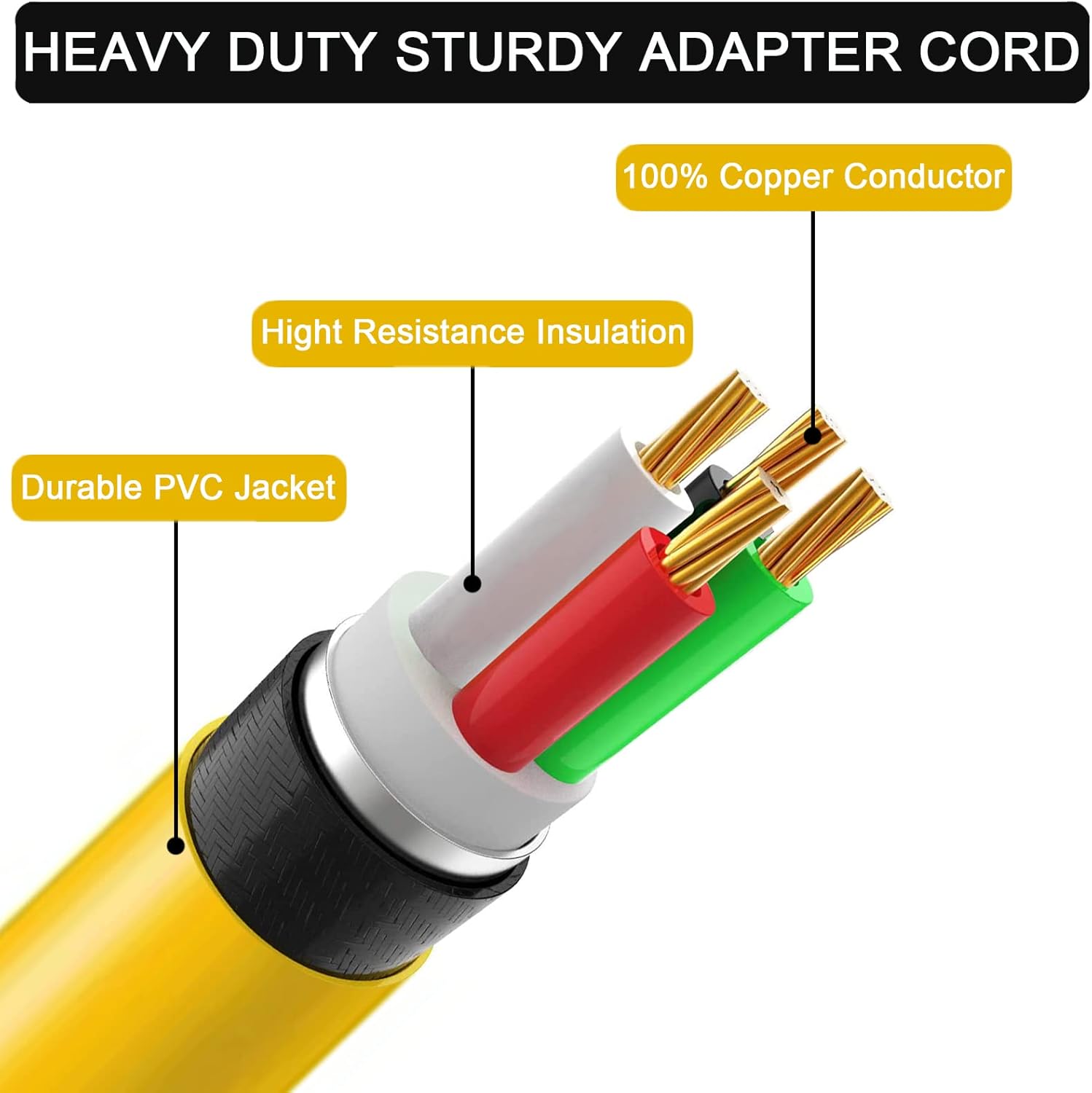 30 Amp to 15 Amp RV Adapter Extension Cord, 3-Way Outlet Splitter, 125 Volt, 10AWG, 2ft D14852