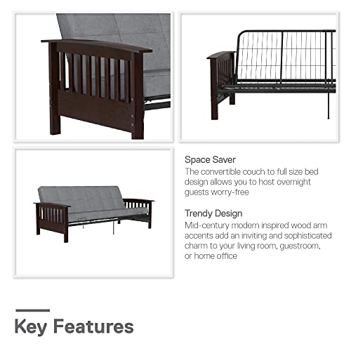 Brown Full Size Wood and Black Metal Futon Frame O29045