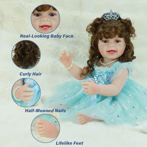22 Inch Lifelike Full Body Vinyl Silicone Reborn Baby Doll with Long Hair Q413452