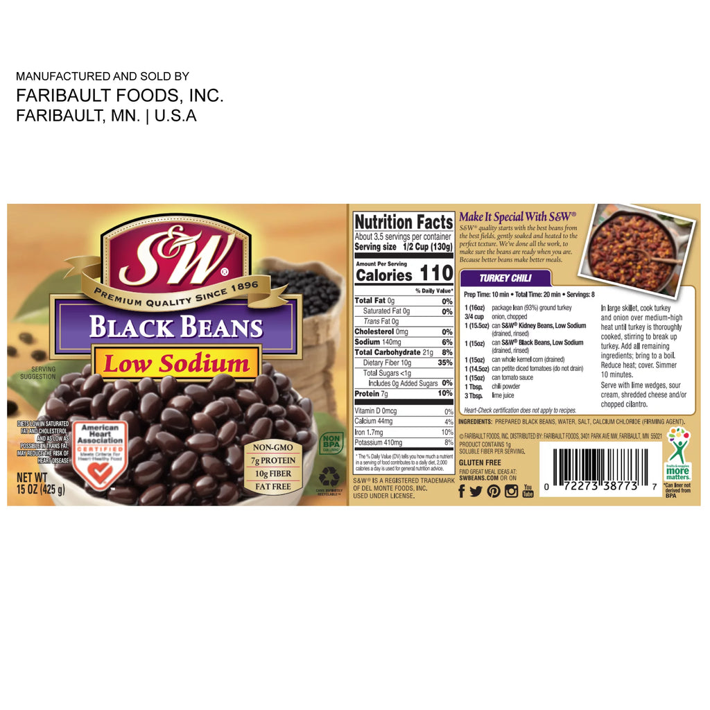 12 Pack Low Sodium Canned Black Beans, 15 Ounce Can L635058