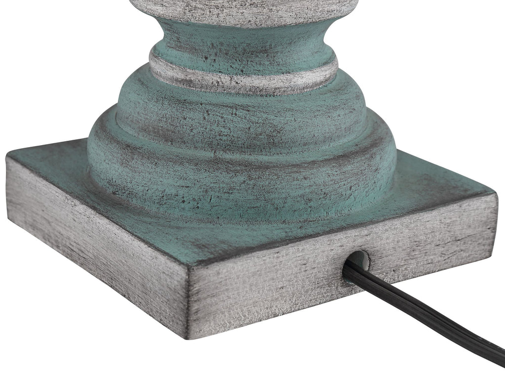 Set of 2 Blue Gray Washed Black Faux Silk Drum Shade Table Lamps P79186