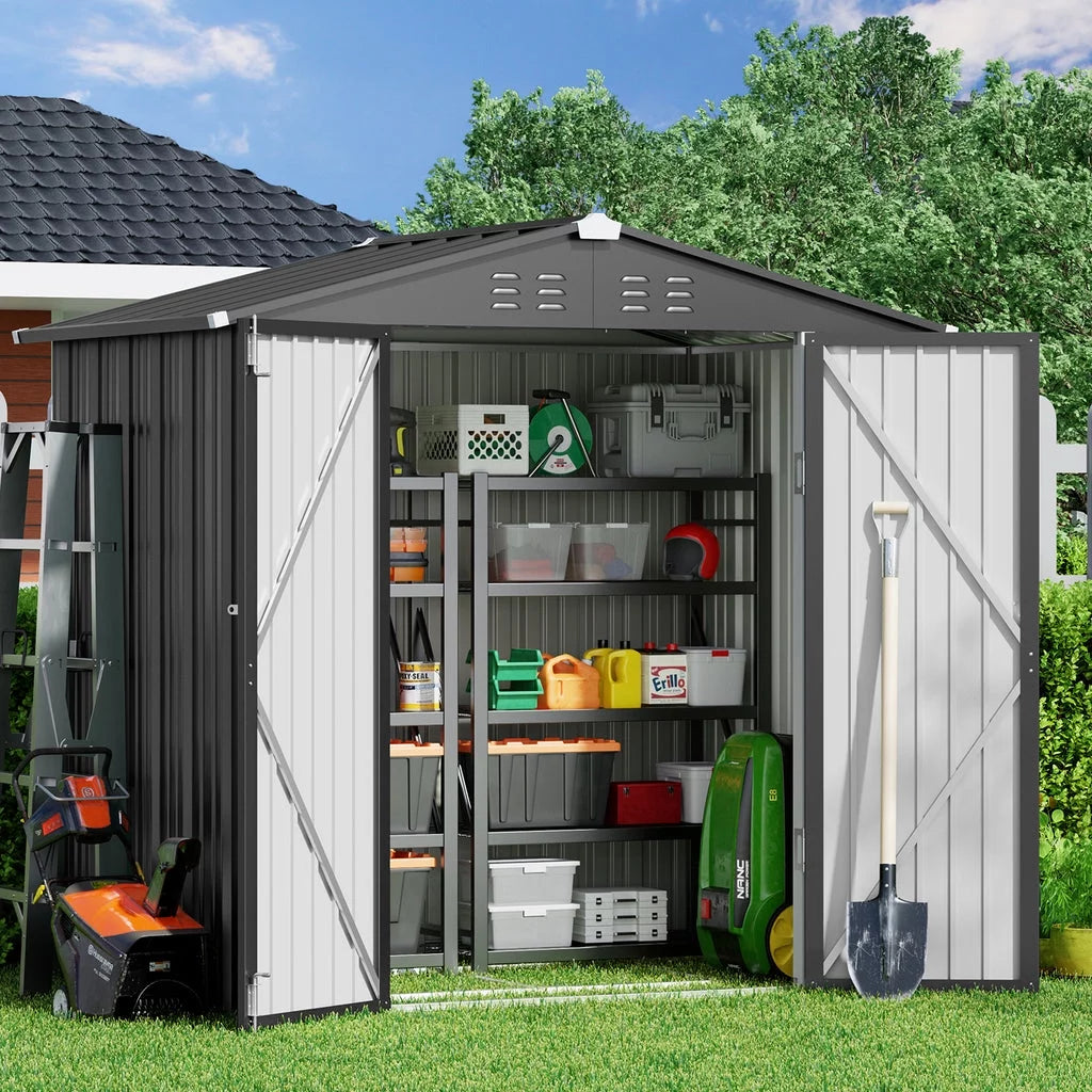 Gray 8' x 6' Outdoor Storage Shed with Metal Base Frame W411