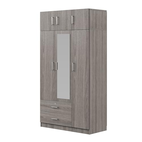 6-Door Wooden Armoire Wardrobe Closet with Mirror, 2 Drawers, 1 Hanging Rod Z242