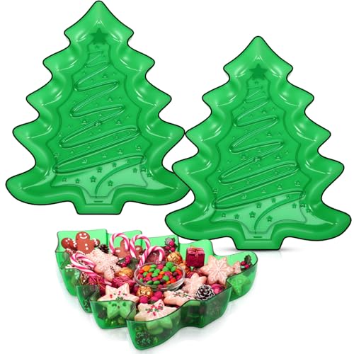 2 Pcs Christmas Tree Shaped Plastic Green Serving Tray G169