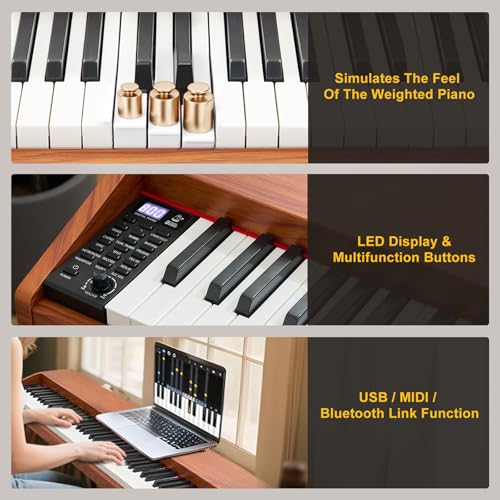 88 Key Semi Weighted Digital Piano Keyboard with 3-Pedal Unit, Built-In Speakers, USB/MIDI (Black) Z290