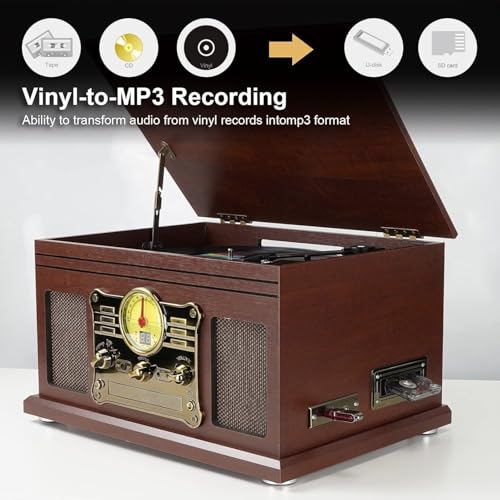 Mahogany Bluetooth Turntable with Speakers F900057