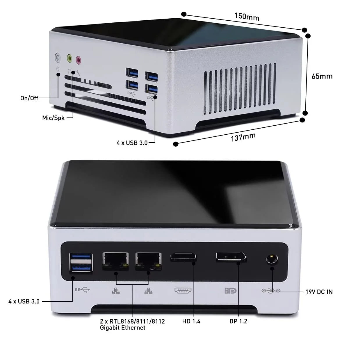 Mini PC Desktop Computer DDR4 Octa Core i9 10880H 64GB RAM 1TB SSD 2LAN HD DP M.2 WiFi BT4.2 Windows 11 Pro G6003
