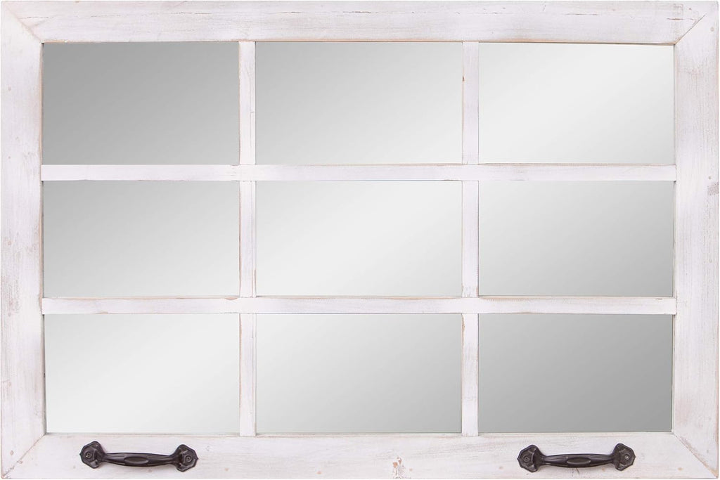 Distressed White Windowpane Wall Accent Mirror U980